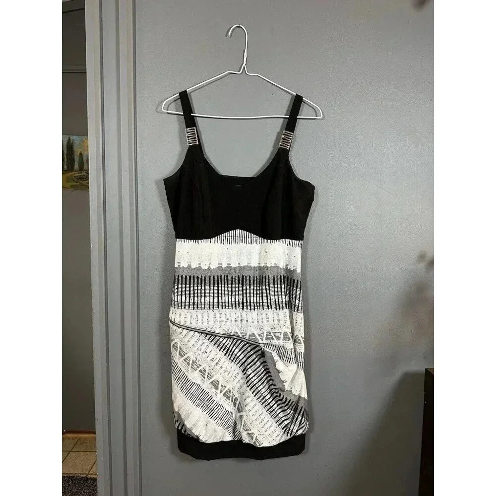 Bali Women’s 10 Boho Mini Dress Black White Swim Cover Up Vacation Vintage Short